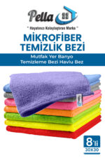 Pella 8'li Çok Amaçlı Genel Temizlik Bezi, Mikrofiber Havlu Bez 30X30cm