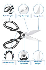 Pella Paslanmaz Çelik Mutfak Makası Çok Amaçlı Fonksiyonlu (1 adet) - Görsel 8