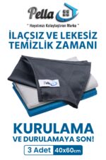 Pella İthal 3'lü Mikrofiber Temizlik Bezi, Cam, Araba, Mutfak, Fiber Bez (40 X 60 CM)