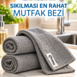 Premium 3’lü Gri Kareli Mutfak Bezi 40x40 cm – Tezgah Temizliği