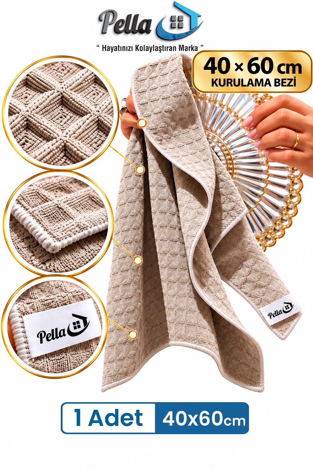 KRLM1 Premium Kurulama Bezi 40x60 cm – Bardak ve Bulaşık Bezi (1 Adet) - Görsel 1
